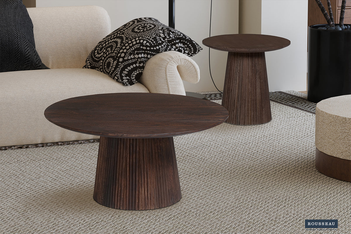 Table basse Miguel 80 cm Ronde bois de manguier Brun foncé