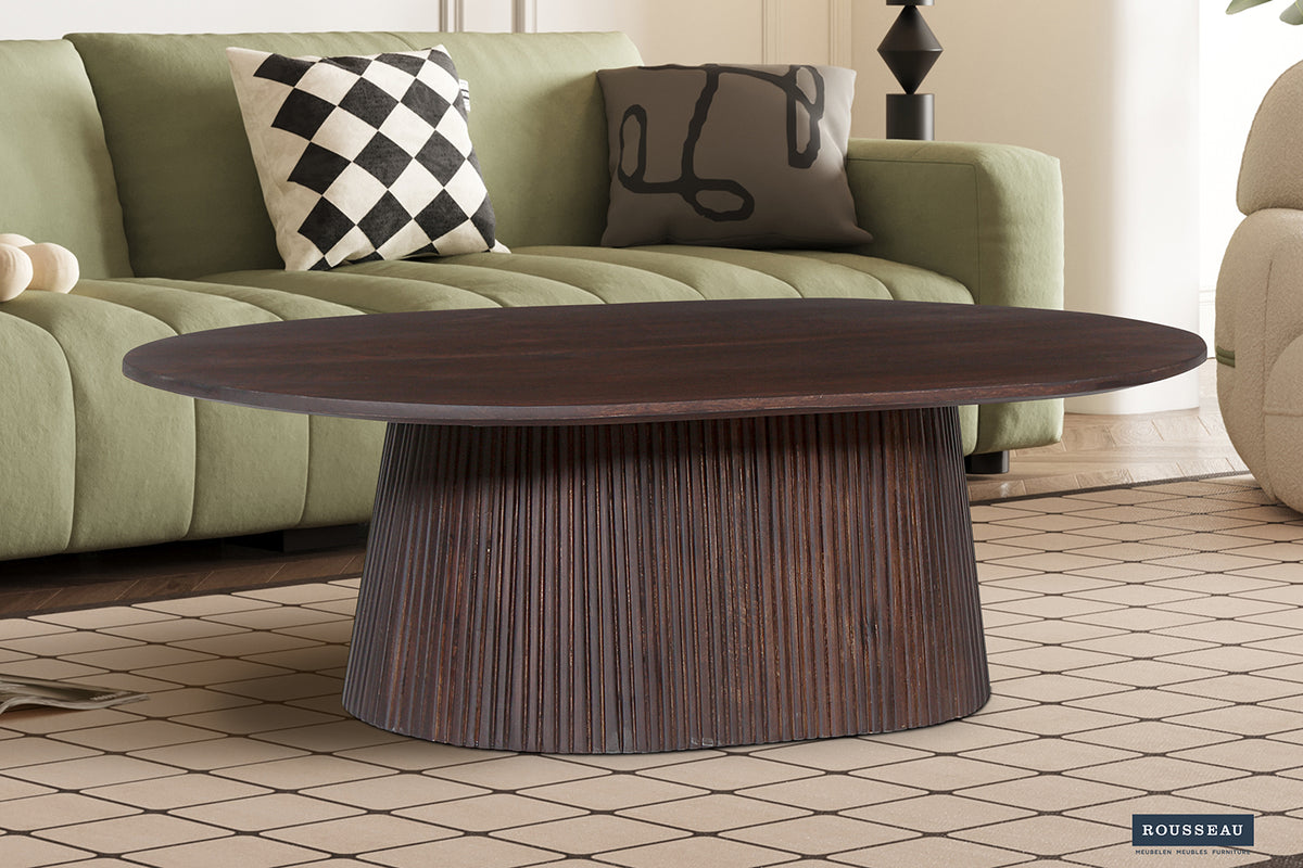 Table basse Miguel 120 cm Ovale Bois de manguier Brun foncé