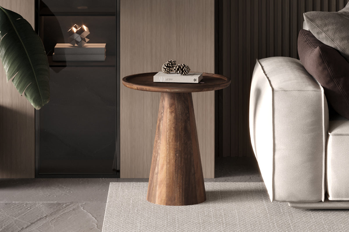 Table basse Jules 45x50 cm Ronde Bois de manguier Brun clair