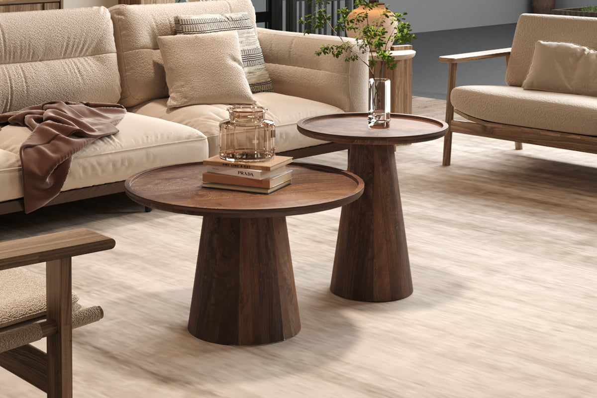 Table basse Jules 45x50 cm Ronde bois de manguier Brun clair