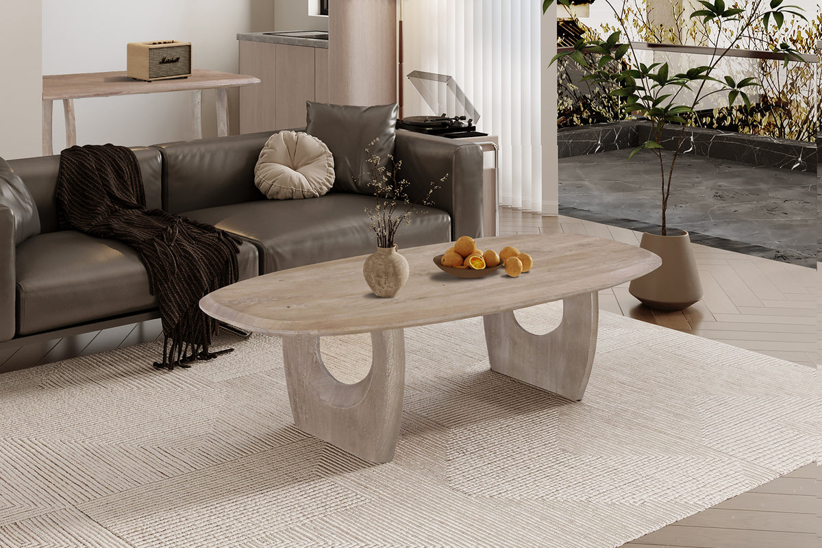 Table basse Braga ovale danoise bois de manguier Amande