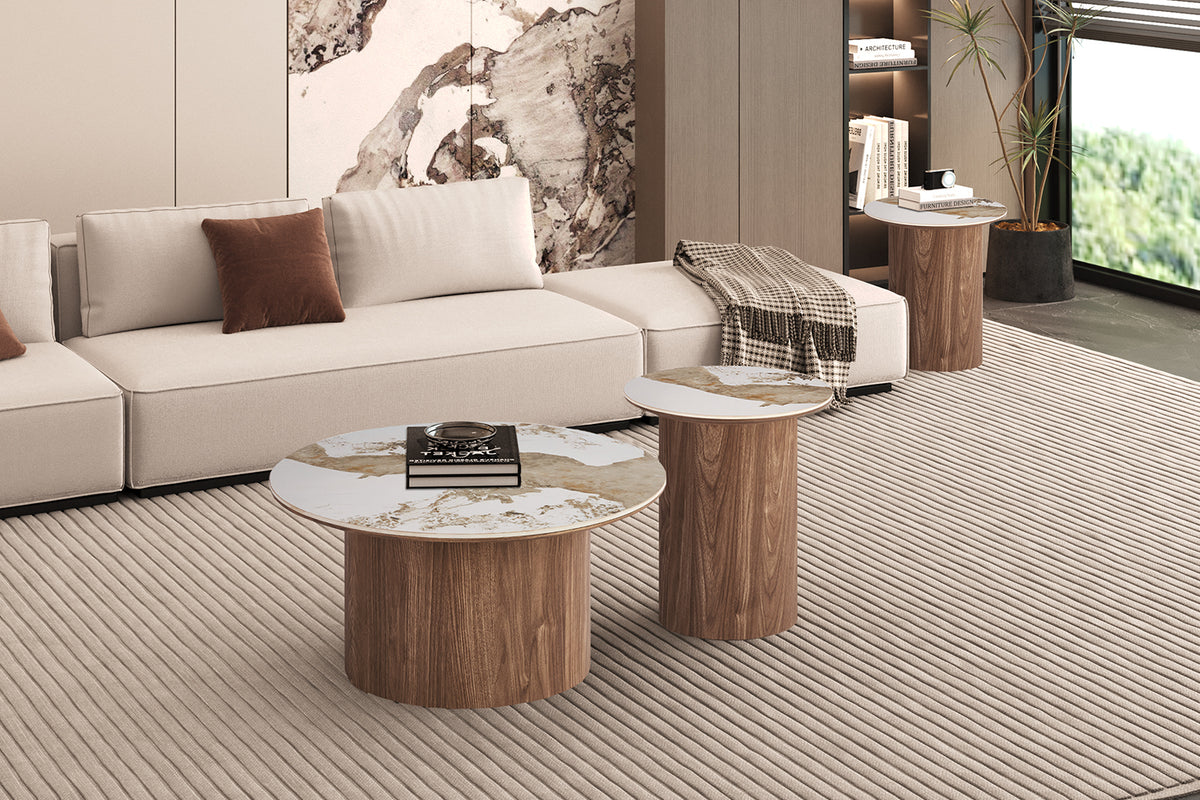 Table basse Evora 80 cm Ronde pierre brillante