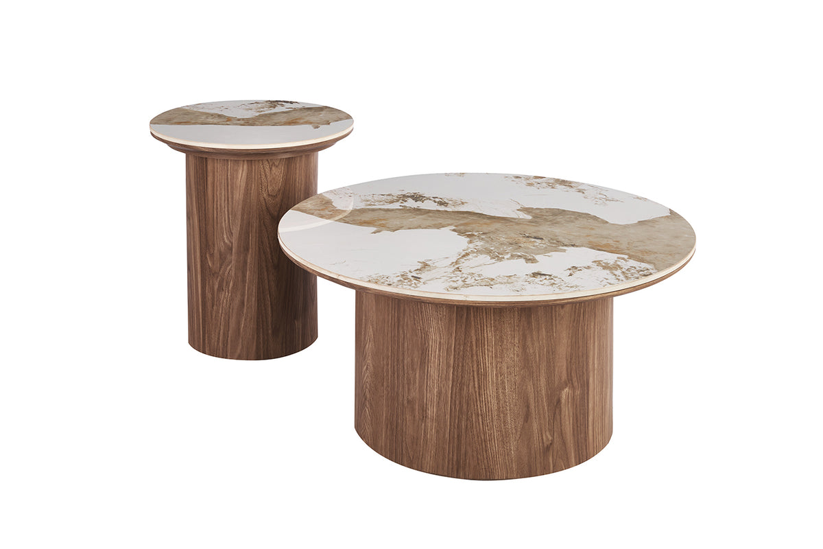 Table basse Evora 80 cm Ronde pierre brillante