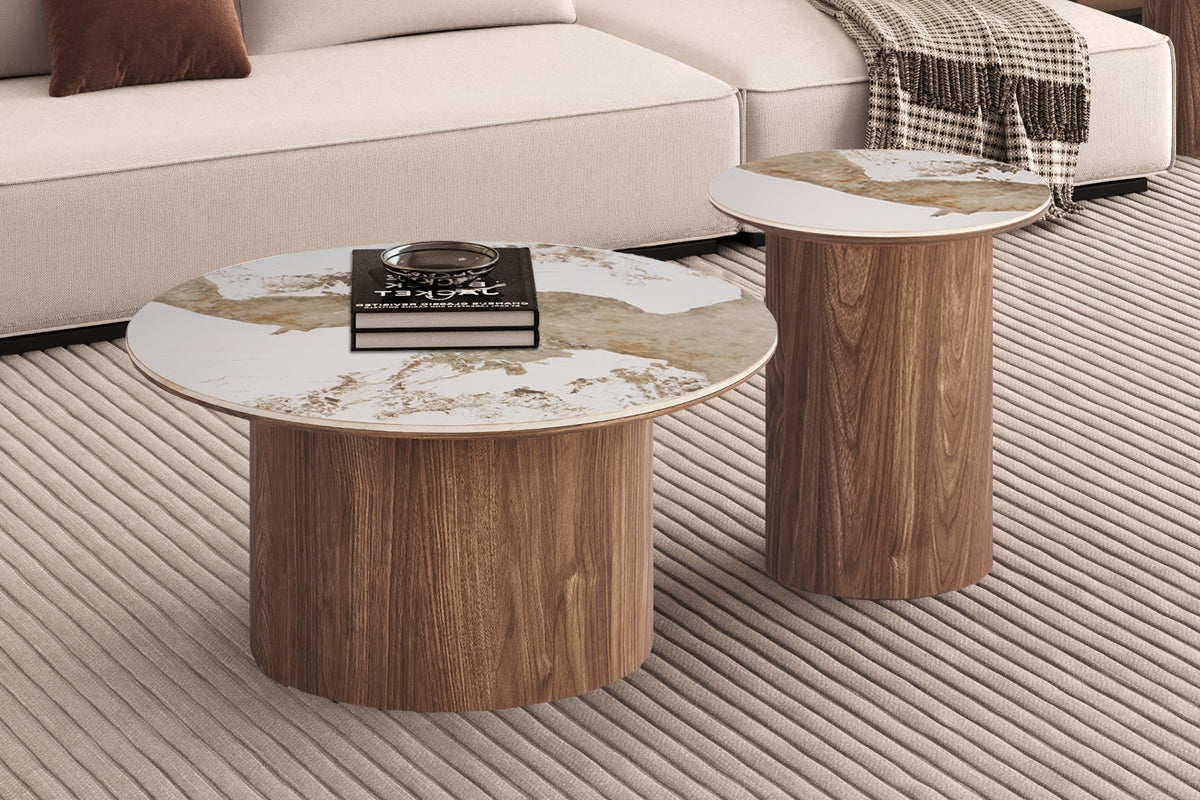 Table d'appoint Evora 45 cm Ronde pierre brillante