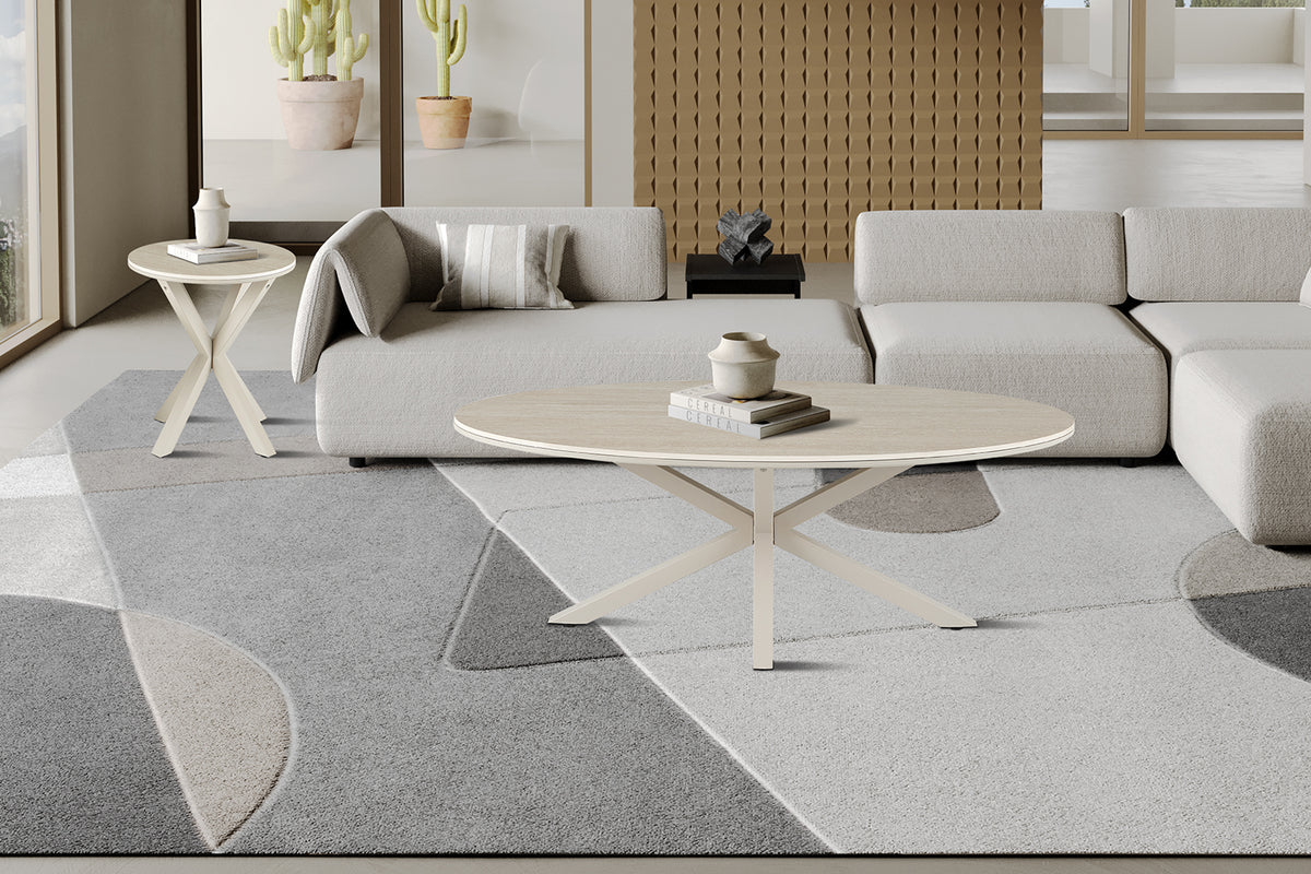 Table basse Noa 130x70cm ovale danoise Beige – Pied gris