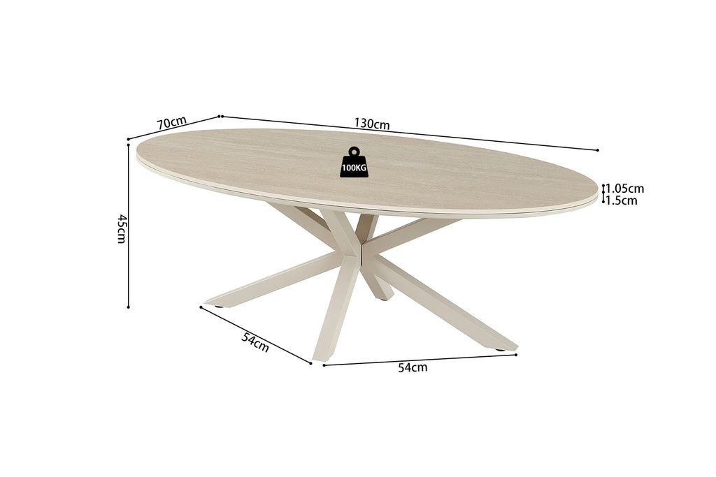 Table basse Noa 130x70cm ovale danoise Beige – Pied gris