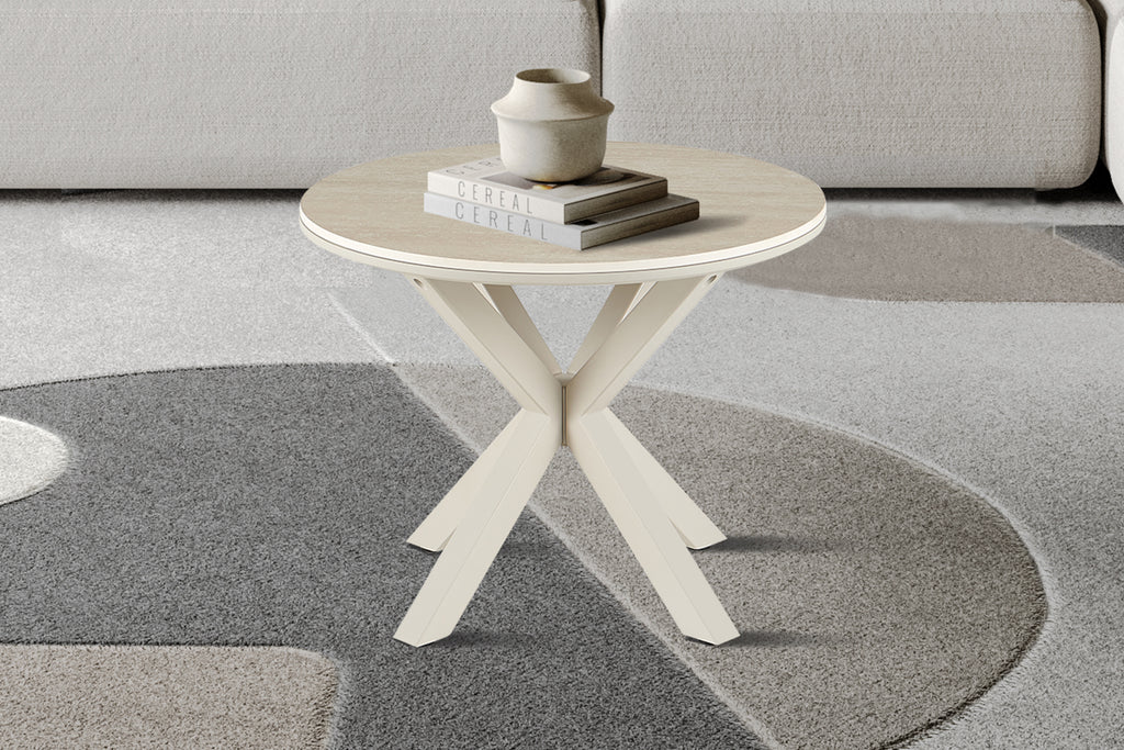 Table basse Noa 60cm Rond Beige – Pied gris