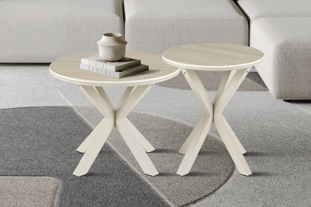 Table basse Noa 60cm Rond Beige – Pied gris