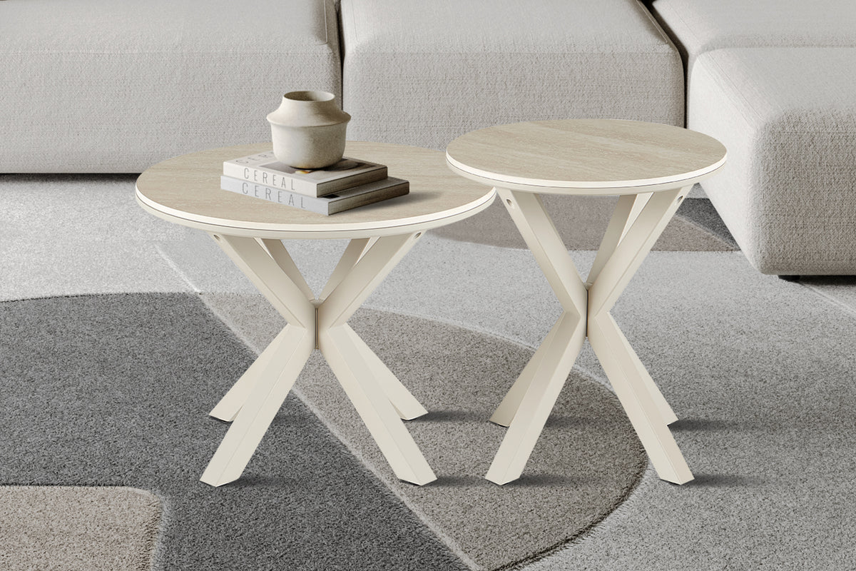 Table basse Noa 60cm Rond Beige – Pied gris