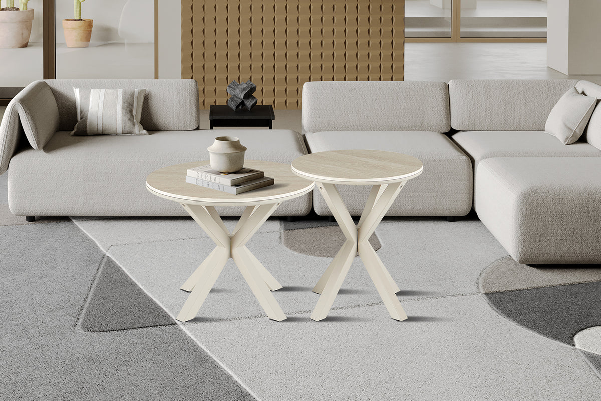 Table basse Noa 60cm Rond Beige – Pied gris