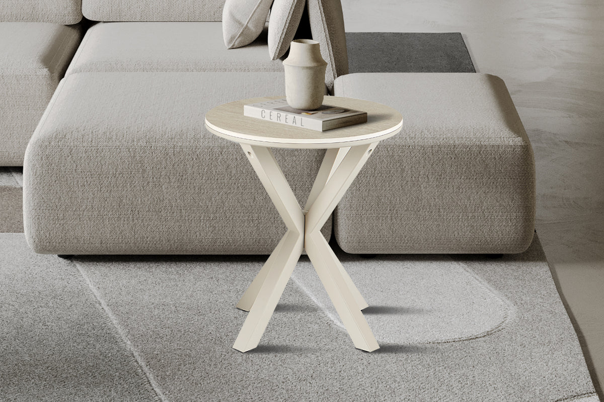 Table basse Noa 50cm Rond Beige – Pied gris