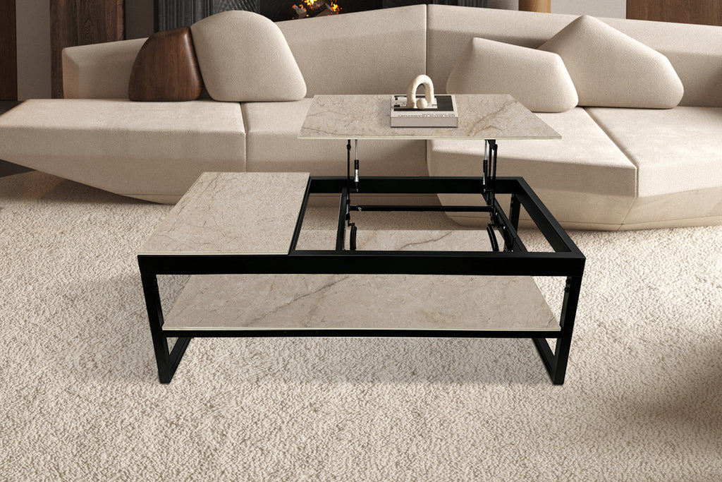 Table basse Axelle Plateau relevable Pierre brillante Shakspear Beige - vue 2