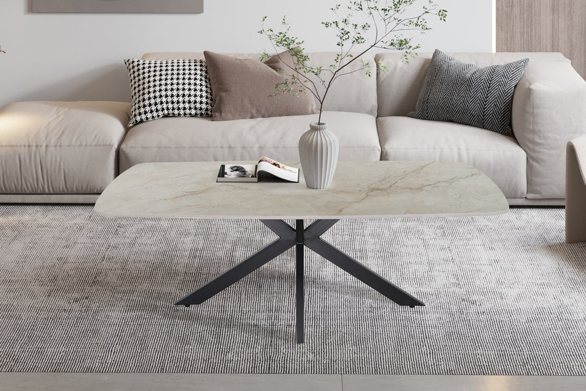 Table basse Apollo 130 cm Ovale Danoise Pierre Brillant Shakespear Beige