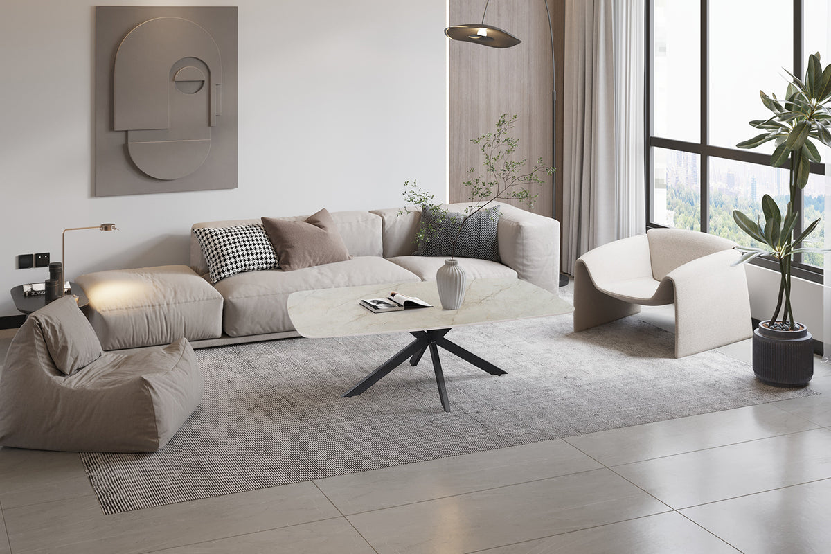 Table basse Apollo 130 cm ovale danoise Pierre Brillant Beige