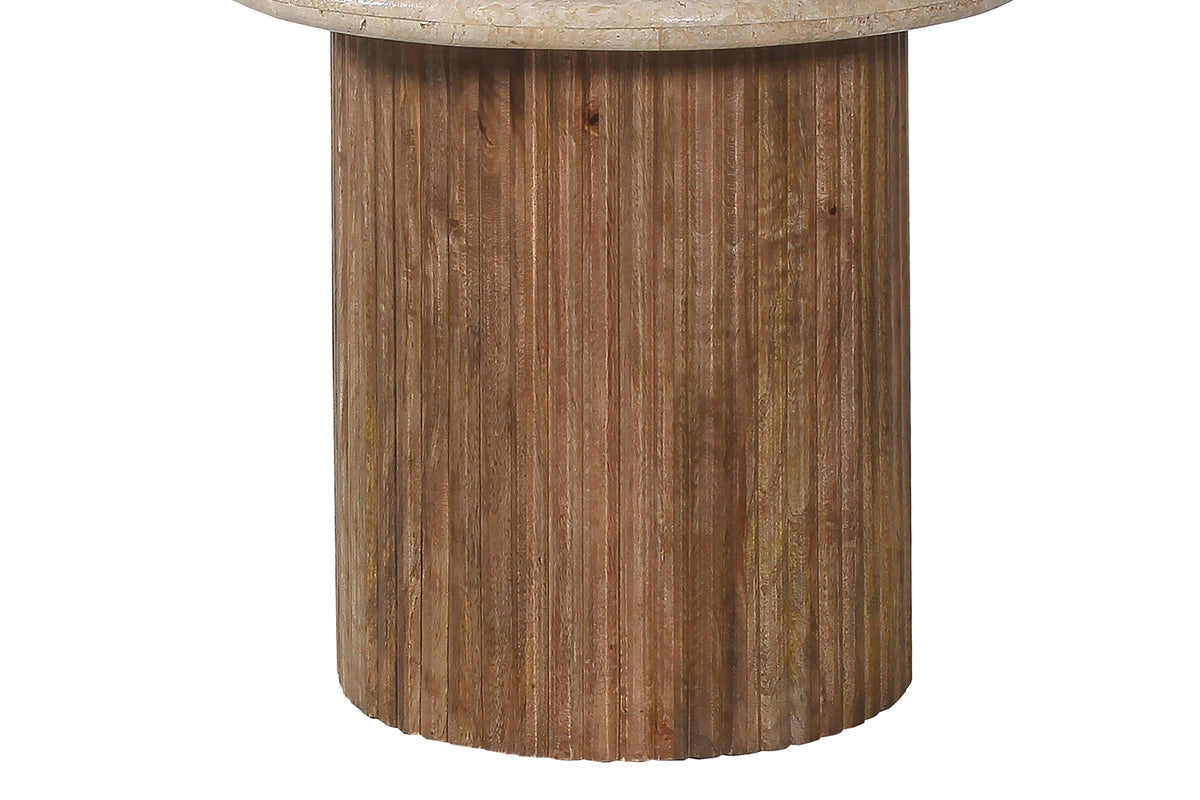 Table d'appoint Louis 50 cm bois de manguier avec Travertin Beige