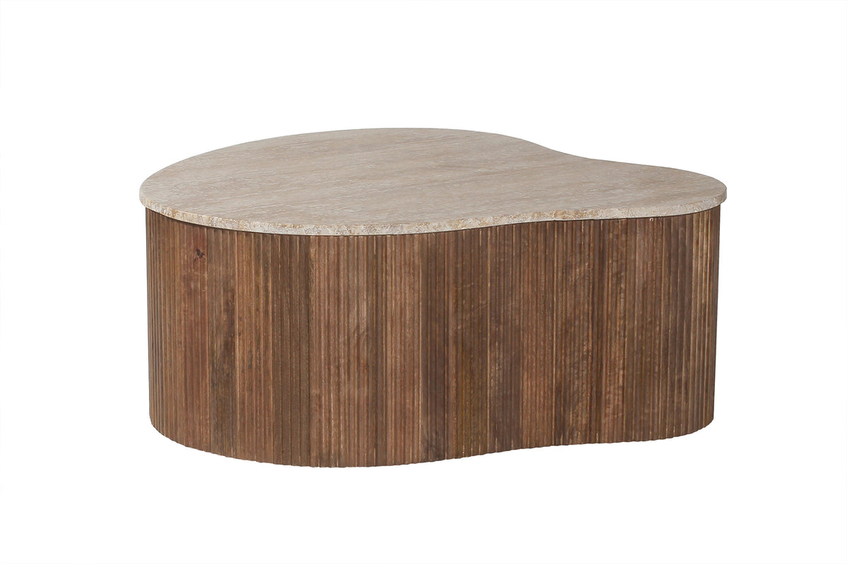 Table basse Paul 83 cm bois de manguier avec Travertin Beige