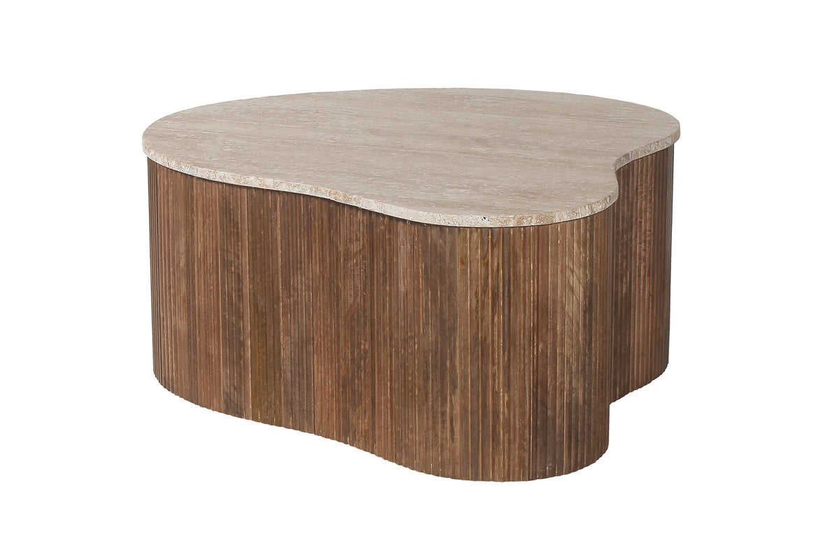 Table basse Paul 83 cm bois de manguier avec Travertin Beige