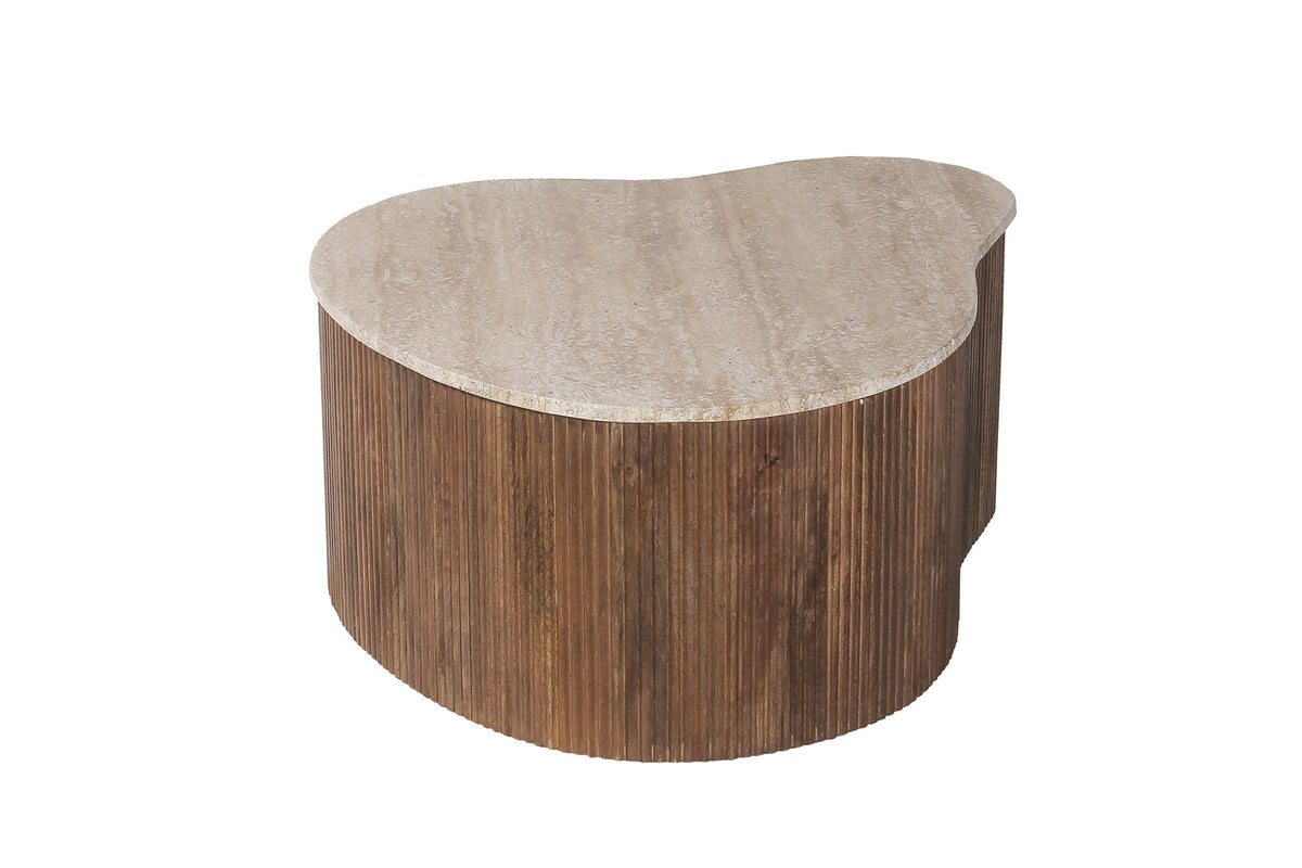Table basse Paul 83 cm bois de manguier avec Travertin Beige