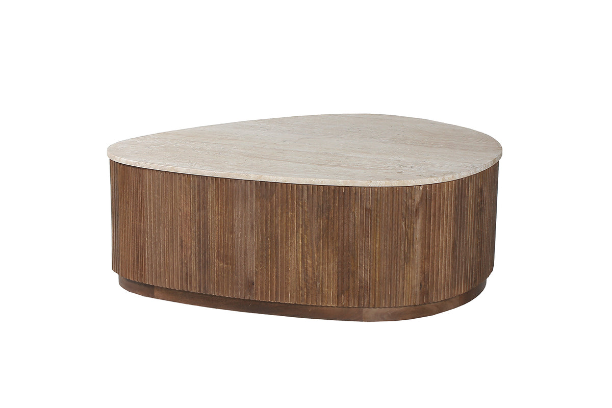 Table basse Nolan 100 cm bois de manguier avec Travertin Beige