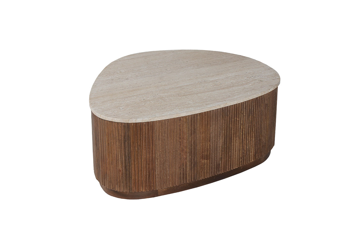 Table basse Nolan 100 cm bois de manguier avec Travertin Beige