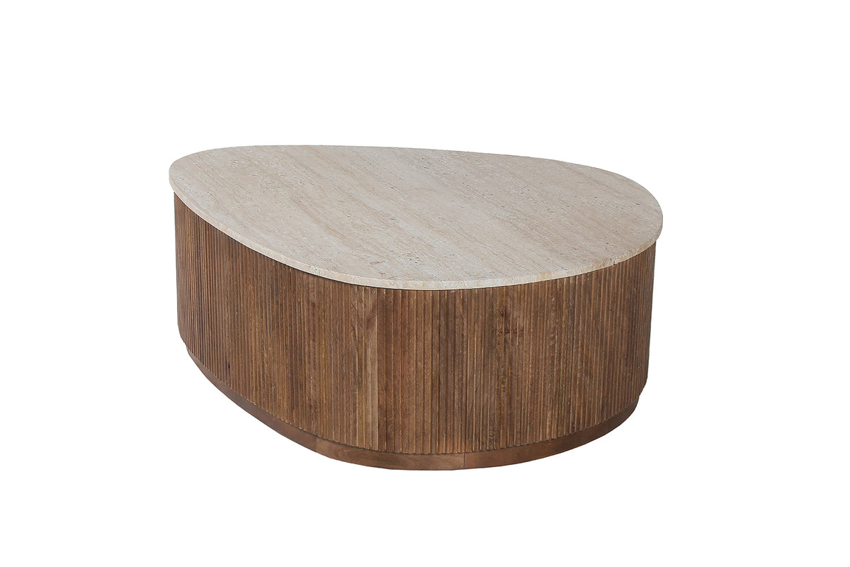Table basse Nolan 100 cm bois de manguier avec Travertin Beige