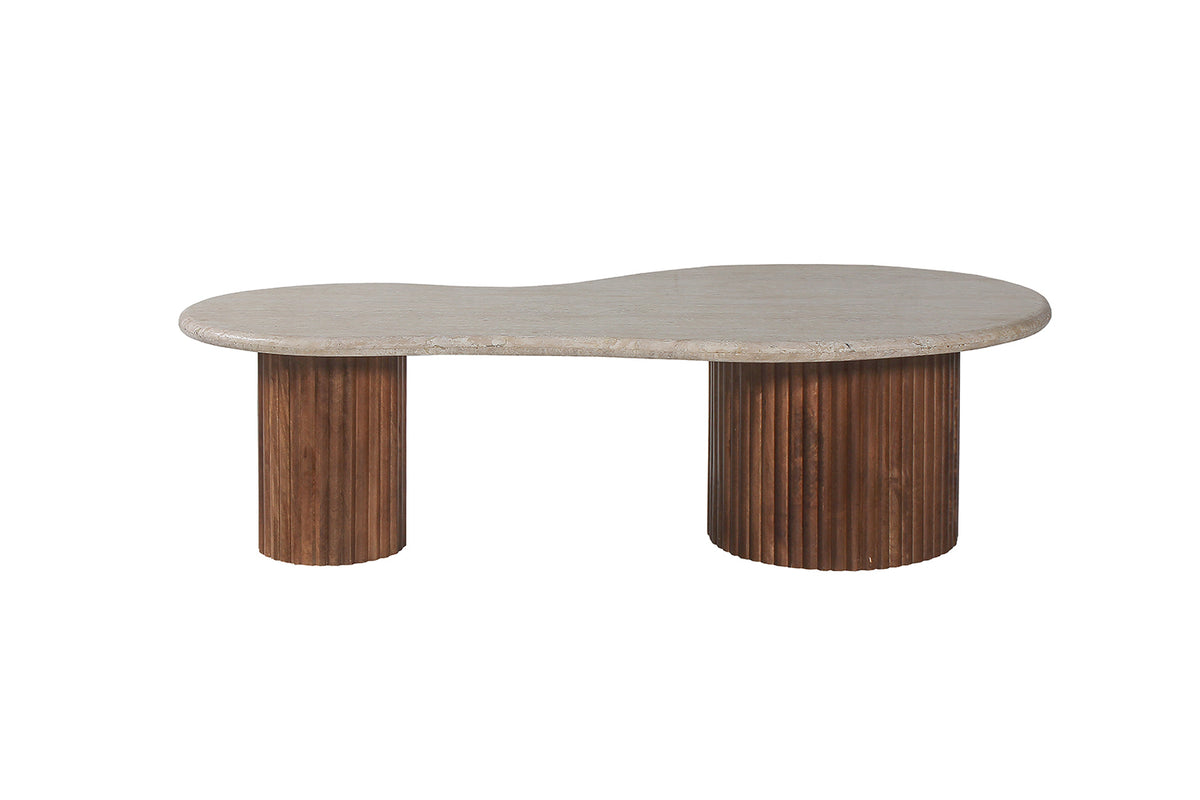 Table basse Marlon 120 cm bois de manguier avec Travertin Beige