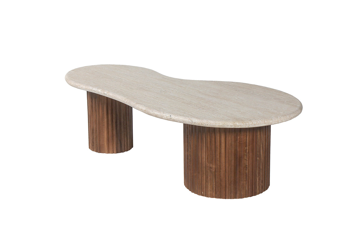 Table basse Marlon 120 cm bois de manguier avec Travertin Beige