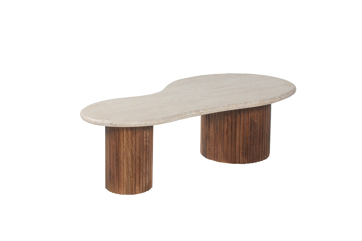 Table basse Marlon 120 cm bois de manguier avec Travertin Beige