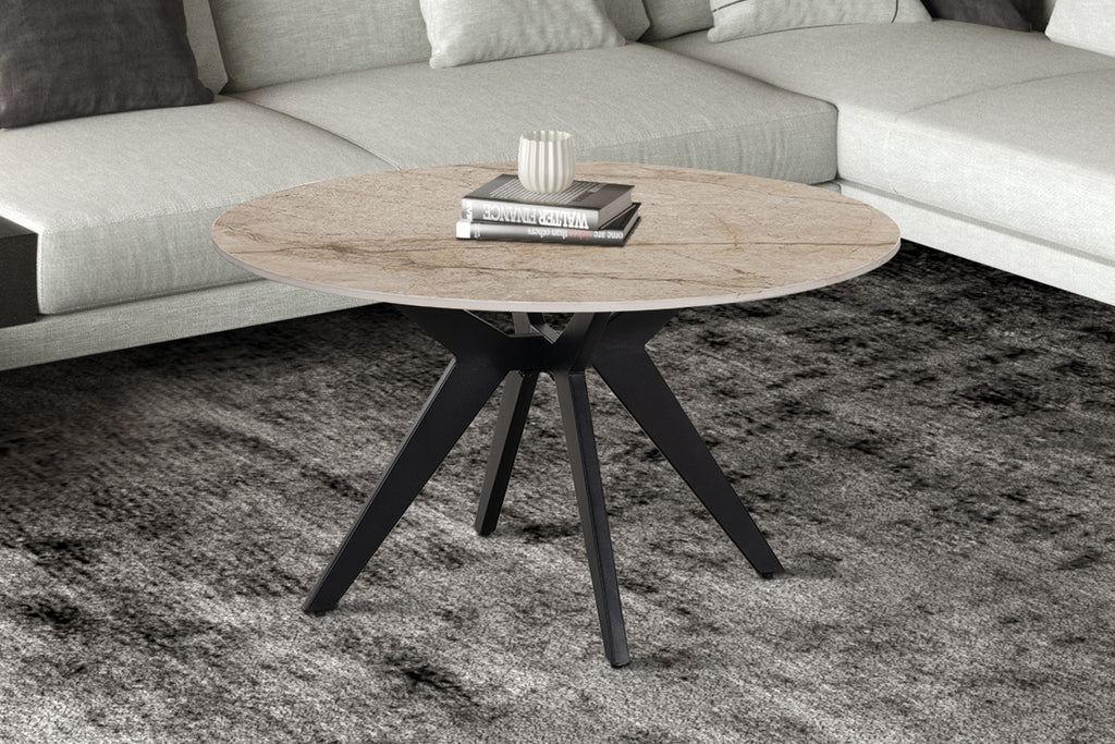 Table basse Apollo 80 cm Ronde Pierre Brillante Shakespear beige