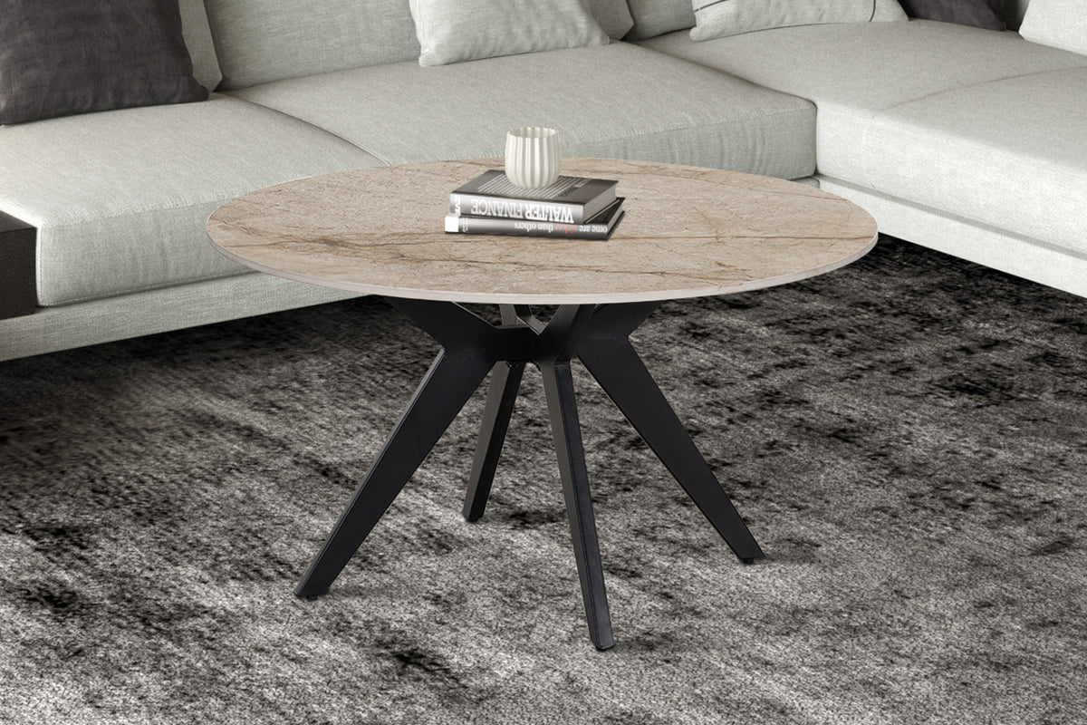 Table basse Apollo 80 cm Ronde Pierre Brillante Shakespear beige