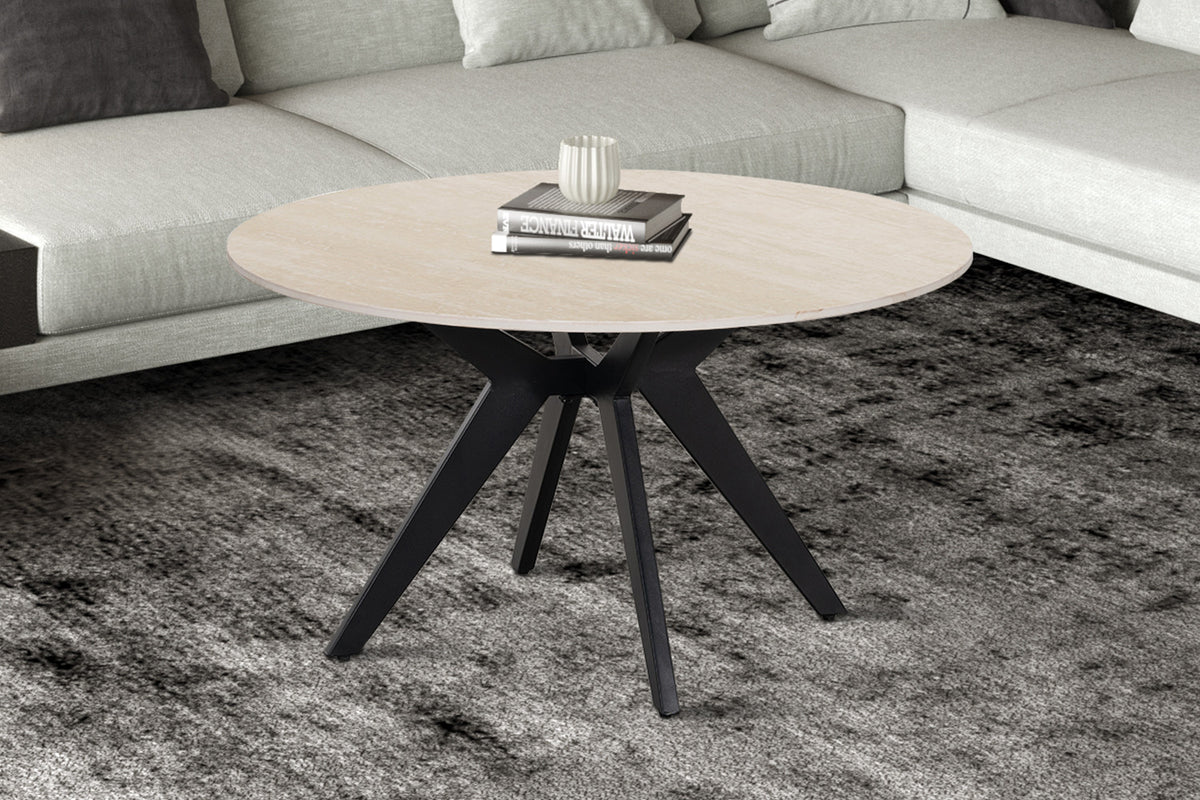 Table basse Apollo 80 cm Ronde Pierre Baroque beige