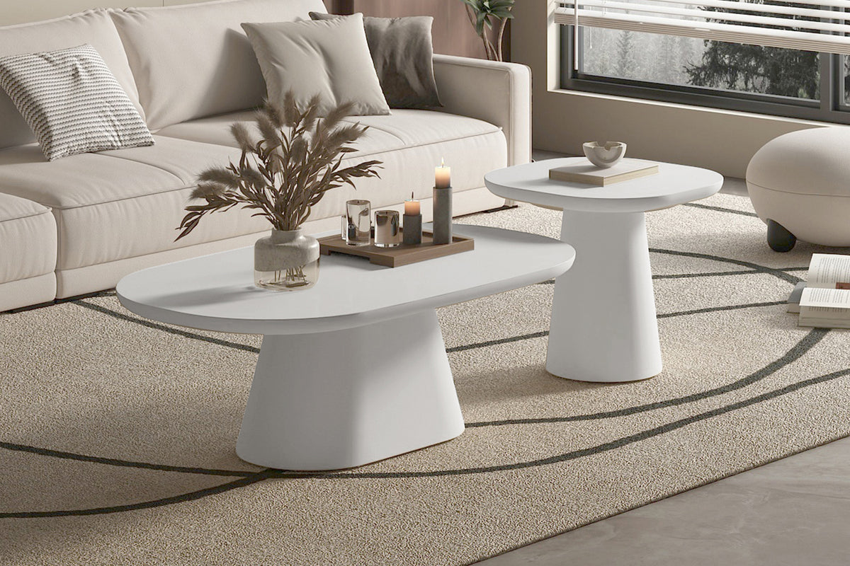 Table basse Tavira 55 cm Ovale Ciment Écru