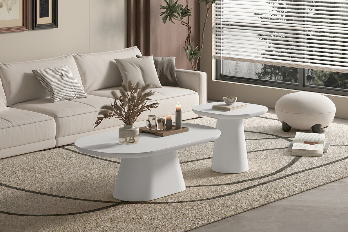Table basse Tavira 55 cm Ovale Ciment Écru