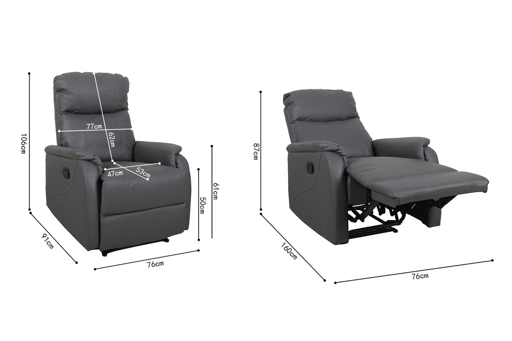 Fauteuil relax Tokio relevable manuellement similicuir Gris
