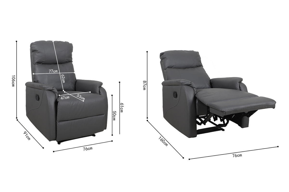 Fauteuil relax Tokio relevable manuellement similicuir Gris