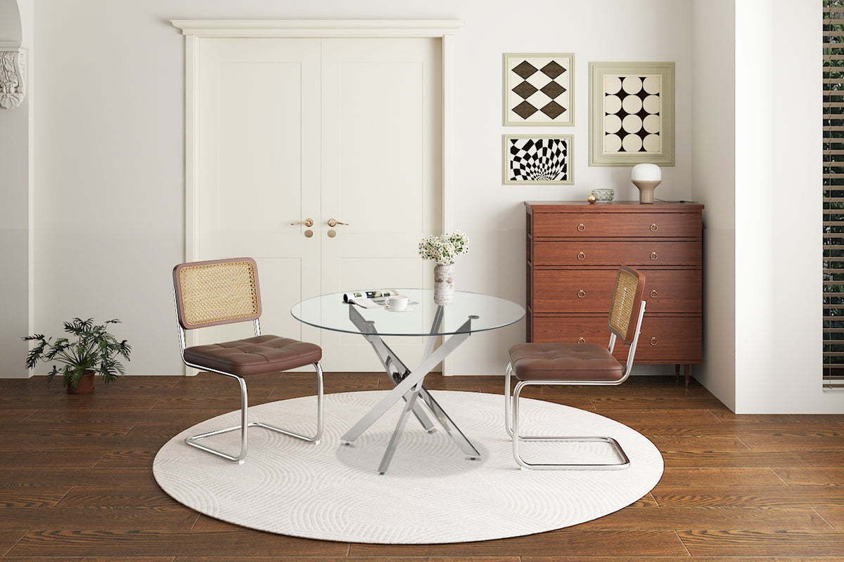 Table Lasi 120 cm Ronde Verre, Pieds chromés