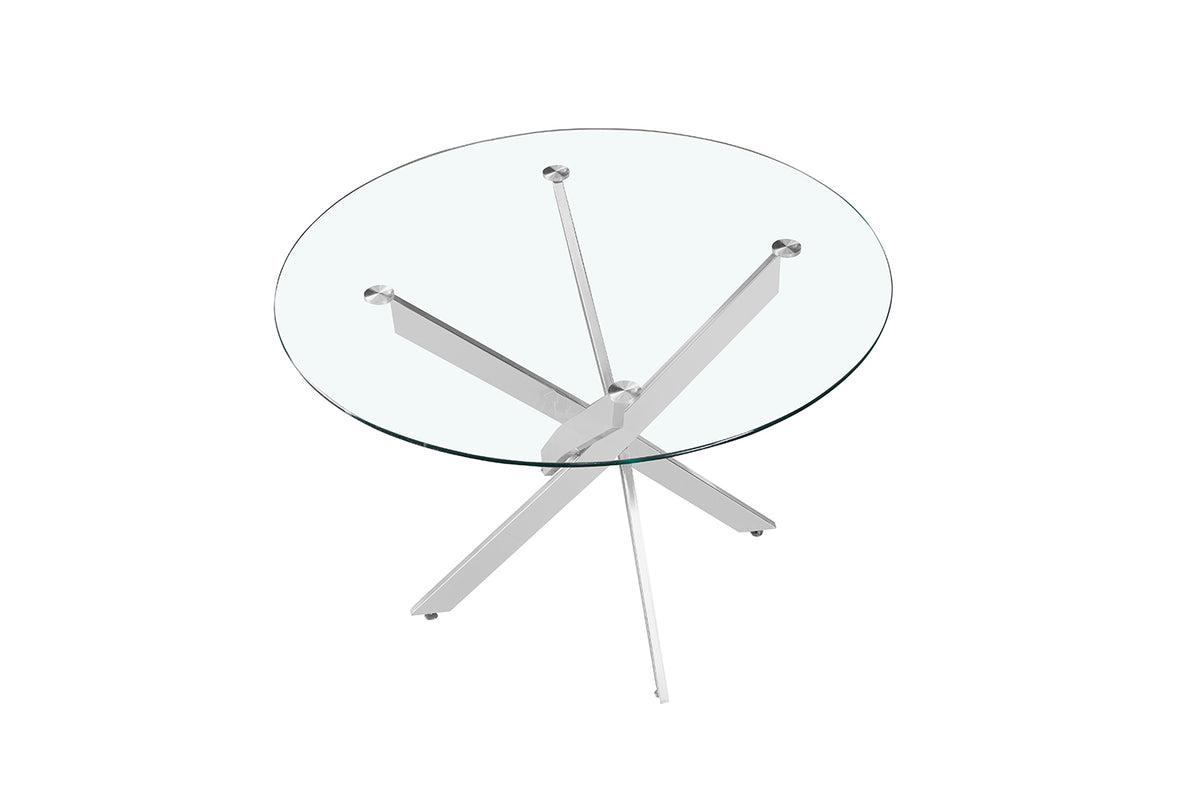 Table Lasi 120 cm Ronde Verre, Pieds chromés