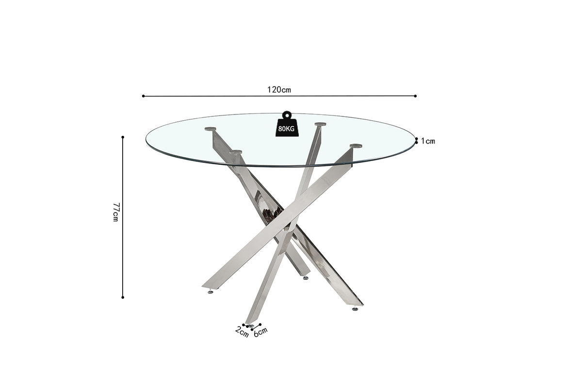Table Lasi 120 cm Ronde Verre, Pieds chromés