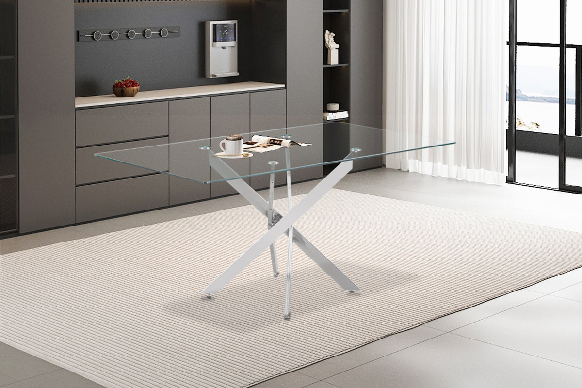 Table Lasi 160 cm Verre, Pieds chromés