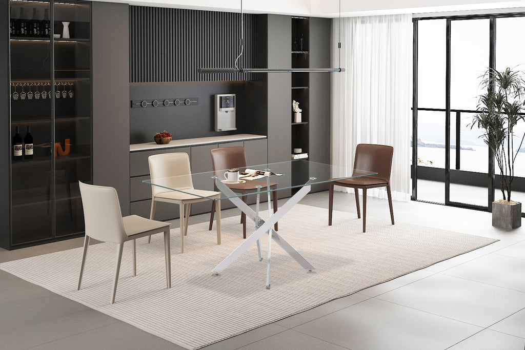 Table Lasi 160 cm Verre, Pieds chromés