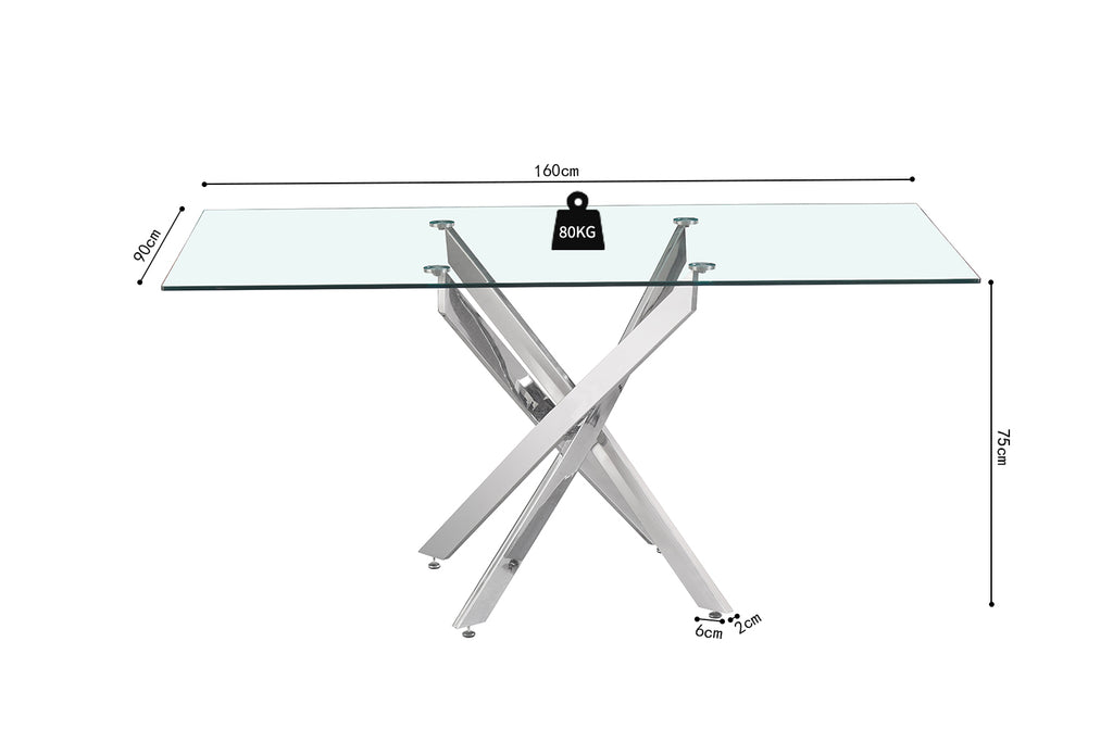 Table Lasi 160 cm Verre, Pieds chromés