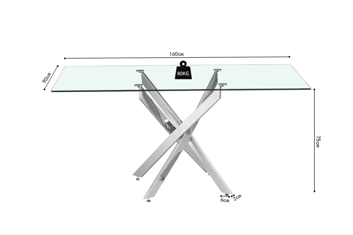 Table Lasi 160 cm Verre, Pieds chromés