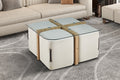 Table basse Shana avec 4 poufs tissu Décor Chêne vieilli