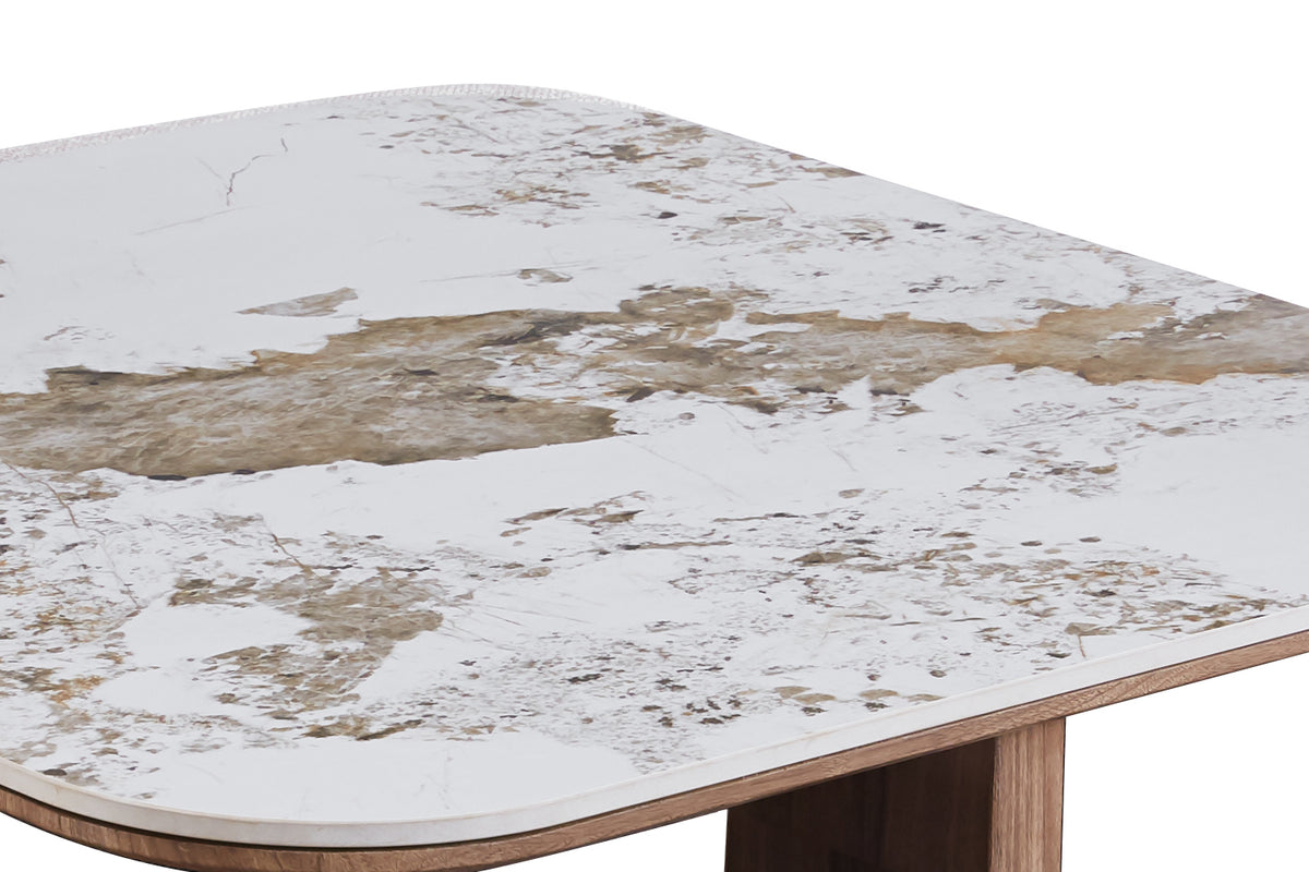 Table basse Evora avec 4 poufs tissu pierre brillante