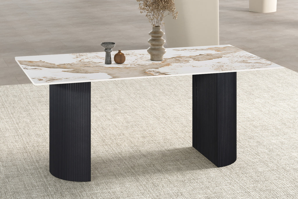 Table Lousa 180 cm Pierre Brillante Pandora – Pied Metal Noir - vue 3