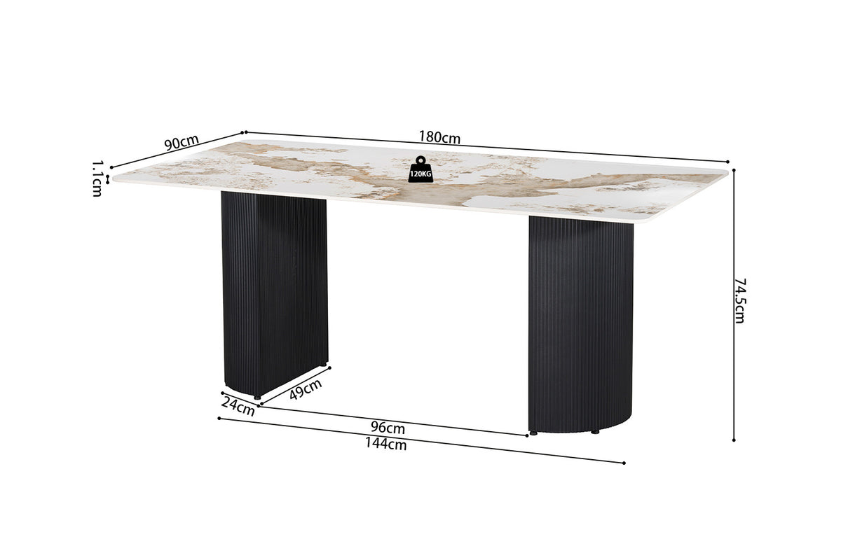 Table Lousa 180 cm Pierre Brillante Pandora – Pied Metal Noir - vue 9