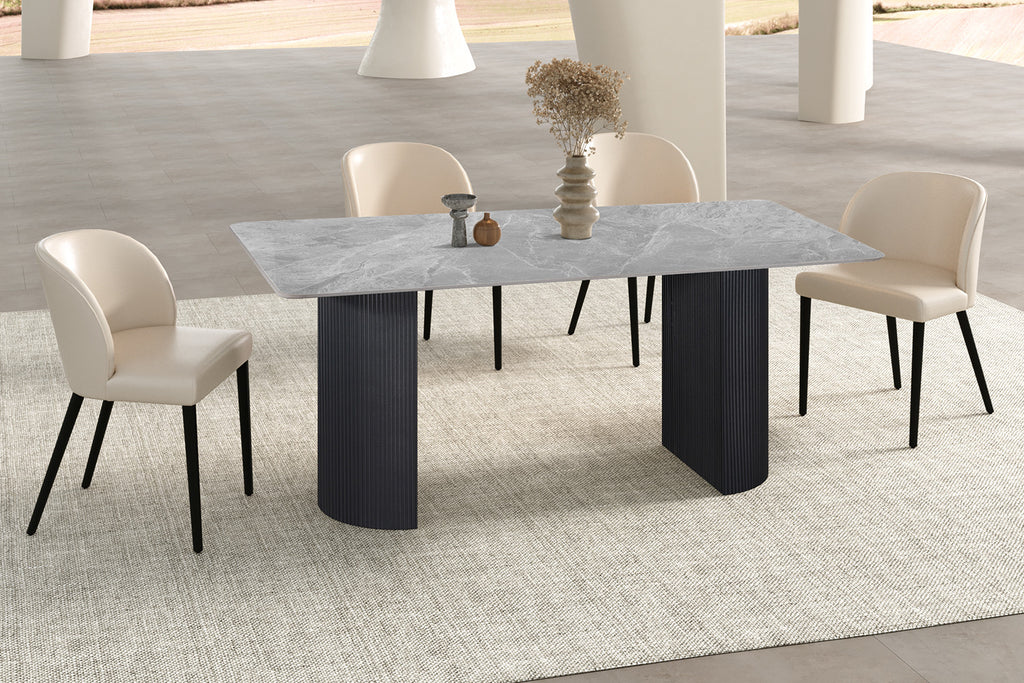 Table Lousa 180 cm Pierre Brillante Italian Gris – Pied Metal Noir