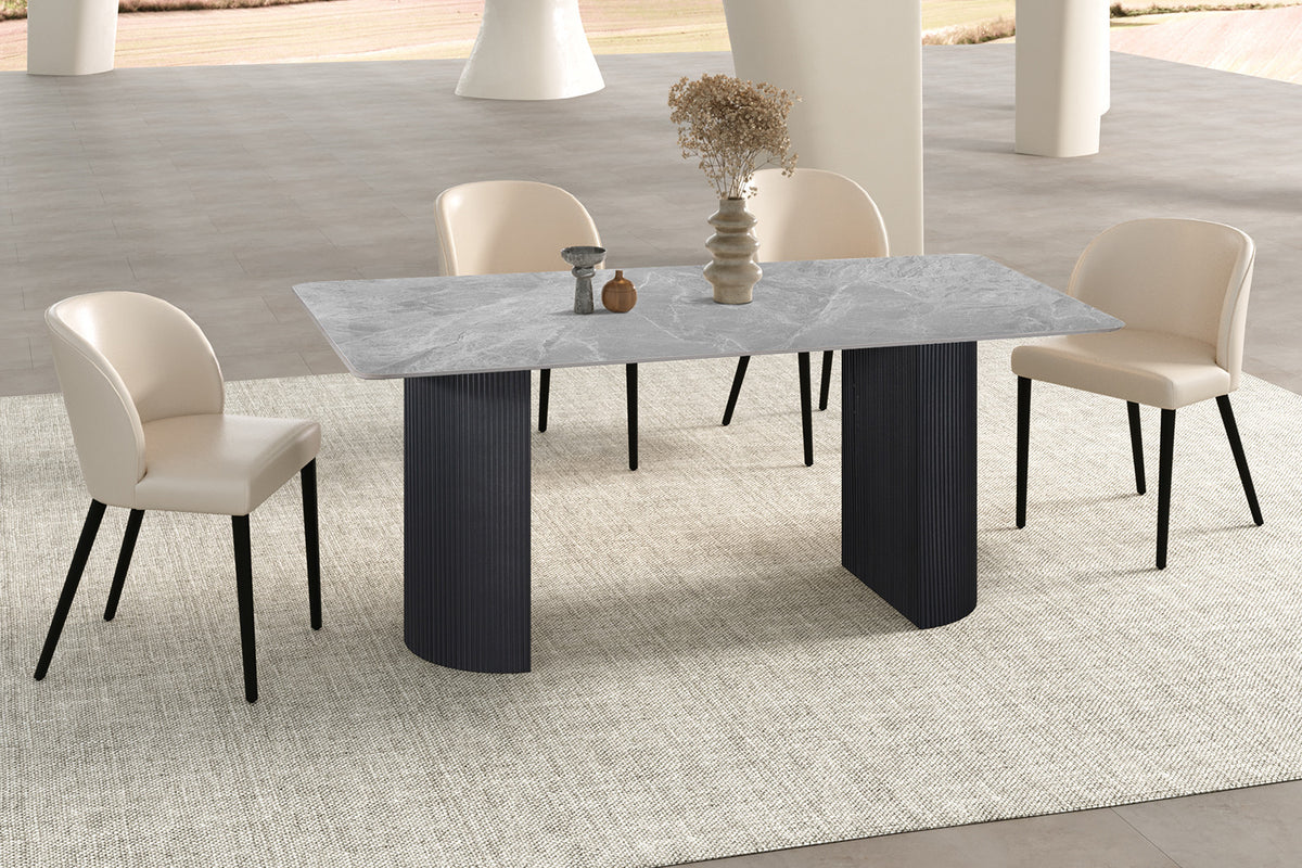 Table Lousa 180 cm Pierre Brillante Italian Gris – Pied Metal Noir