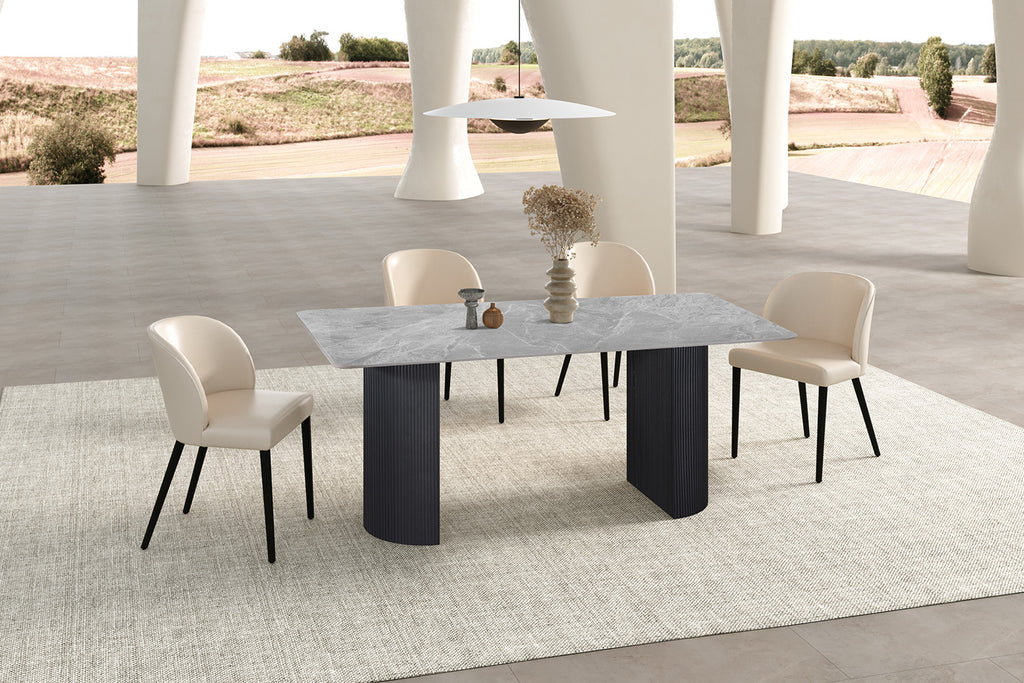 Table Lousa 180 cm Pierre Brillante Italian Gris – Pied Metal Noir - vue 2