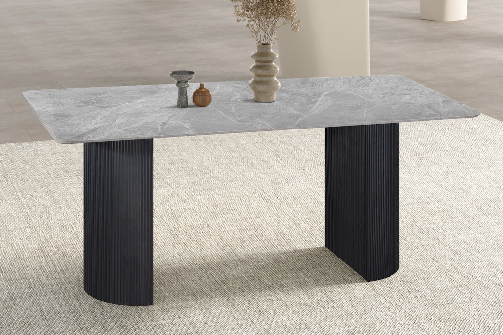 Table Lousa 180 cm Pierre Brillante Italian Gris – Pied Metal Noir - vue 3